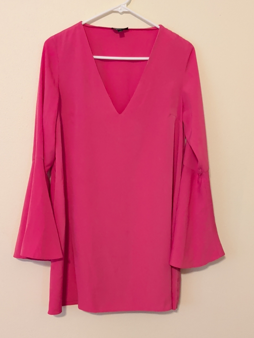 Topshop Hot Pink V-Neck Bell Sleeve Mini Dress